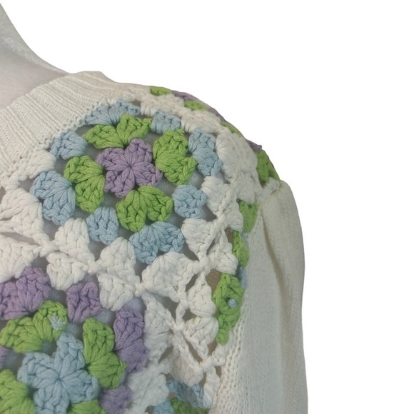 Design History Crochet Puff Sleeve Cotton Sweater Size large NWT Granny Square - Picture 5 of 10